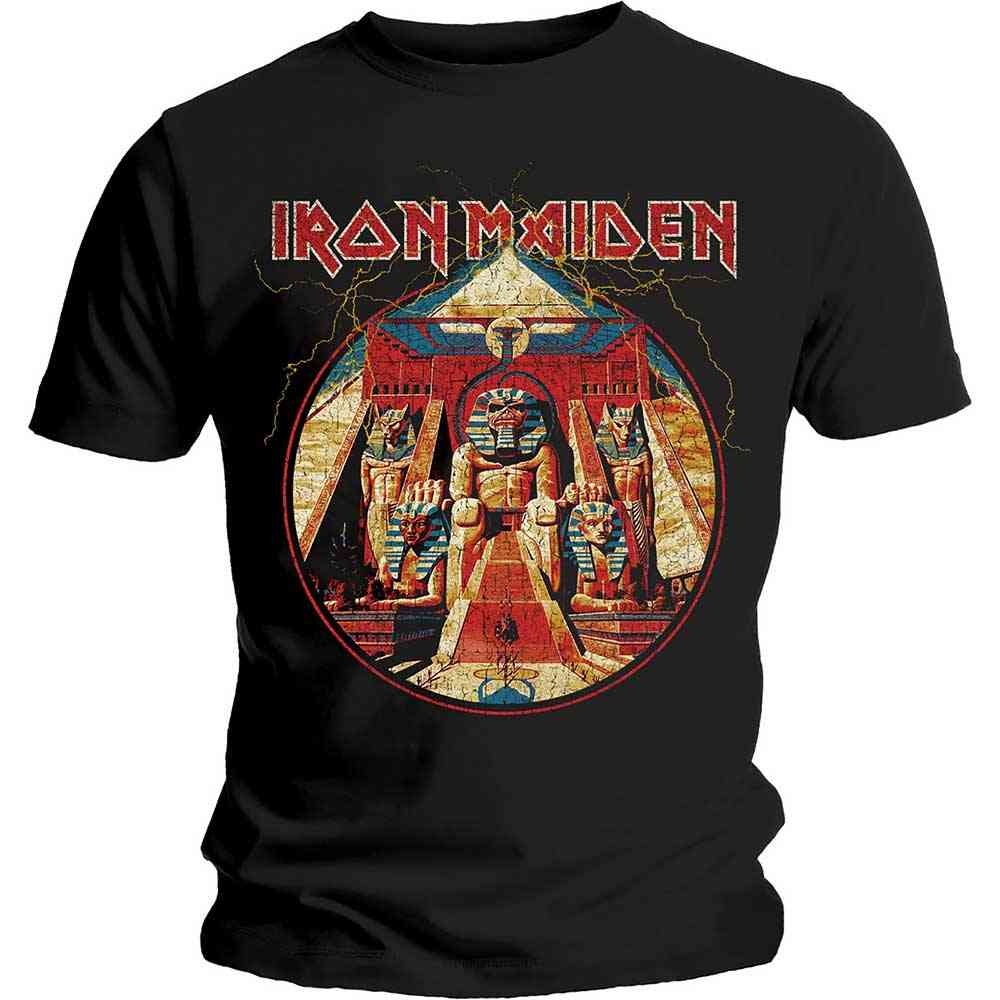 Iron Maiden - Powerslave Lightning Circle Heren Tshirt - Zwart